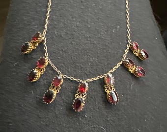 VICTORIAN Antique GARNET Handmade Timeless *Collectable* 9k Gold Necklace Pendant Circa 1800's - 16"
