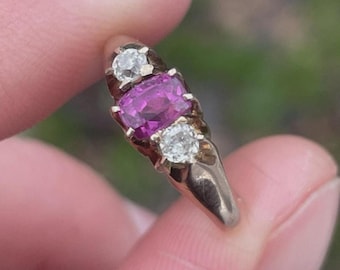 VICTORIAN Antique Old Cut RUBY & Old Mine Cut Diamond 15k Ring Size 5.5