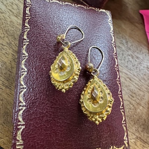 RARE 9k GOLD Edwardian Antique Day/Night Dormeuses Earrings from UK