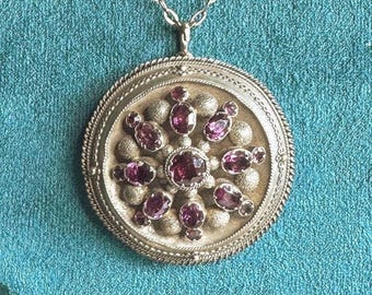 Antique 15k Gold Garnet Locket Pendant, Georgian or Victorian Handmade