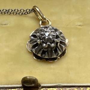 Victorian ROSE CUT foil backed Diamond Pendant 18k Gold/Silver *RARE* - 18&quot; Silver chain