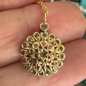 FRENCH 18K VICTORIAN Old Cut Diamond Pendant Circa approx. 1880, 18&quot; vermeil Chain , Conversion necklace