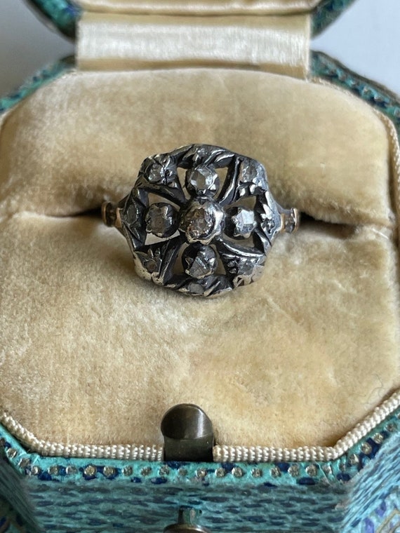 ANTIQUE *GEORGIAN* 18k Gold / Silver Rose Cut Diam