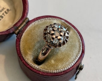 Antique Victorian 10k Rosey Gold Rose Cut Diamond Cluster Ring, Size 5.5