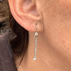 ANTIQUE VICTORIAN 18K White Gold and .92ct. OLD cut Diamond Drop Earrings