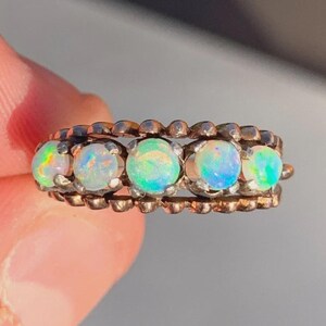 Antique VICTORIAN Colorful Genuine OPAL 9k Rose Gold Ring Size 8