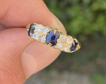 19th Century 18k late VICTORIAN Antique Natural SAPPHIRE 1/3ct. Diamond Ring Size 6