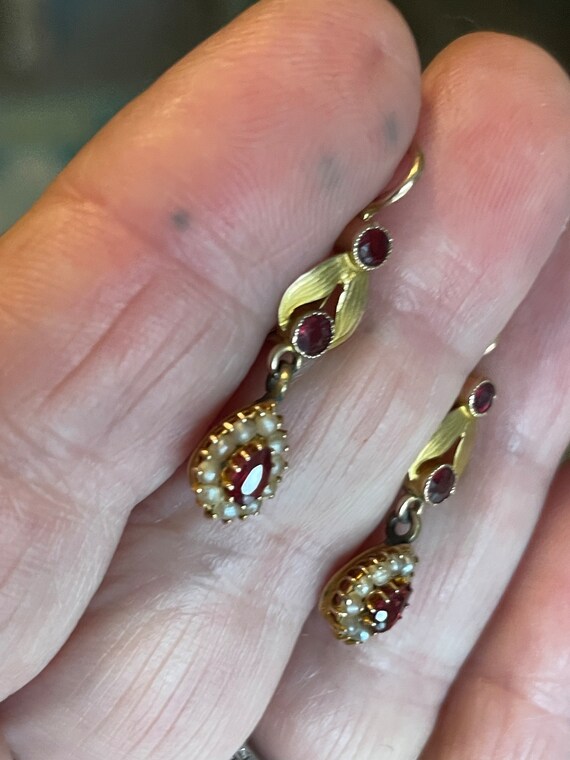 Gorgeous 14k Victorian ANTIQUE GARNET/ Seed Pearl… - image 3