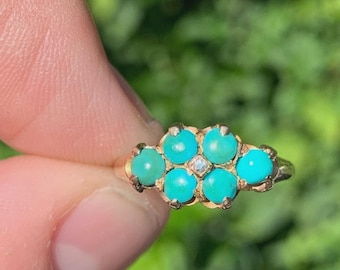 Genuine Turquoise / Diamond 15k GOLD ANTIQUE Ring Circa 1868, Size 6
