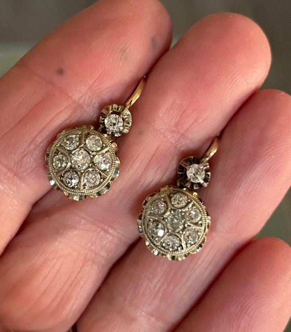 Antique VICTORIAN  18K Diamonds Dormeuse Dangling 