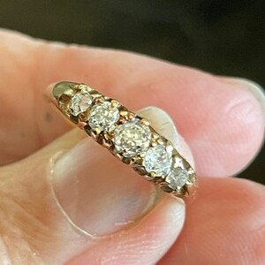 ANTIQUE VICTORIAN 18k Gold approx. 1/2ct. Old Cut Diamond 5 stone Boat Ring Size 7.25US