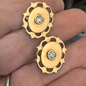 CLASSIC & Elegant 9K Gold and Diamond VICTORIAN era Antique Stud Post Earrings, Victorian earrings, Antique Earrings