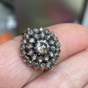 G*E*O*R*G*I*A*N* Spectacular Giardinetti Rose Cut 1.25ct.+ Diamond 14k gold and Silver, ANTIQUE Cluster Ring, Georgian ring