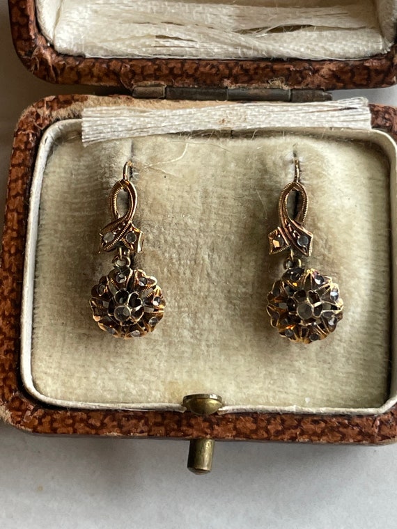 VICTORIAN ~FILIGREE~ ANTIQUE 18k gold Earrings wi… - image 7