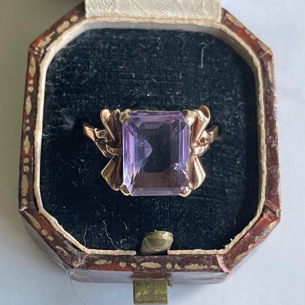 Art Deco *Bold* antique 9k Gold genuine AMETHYST Ring *UNIQUE* from UK Statement Ring