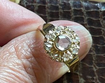 Classic & Simple 14k gold ANTIQUE Victorian Rose Cut Diamond HALO Ring