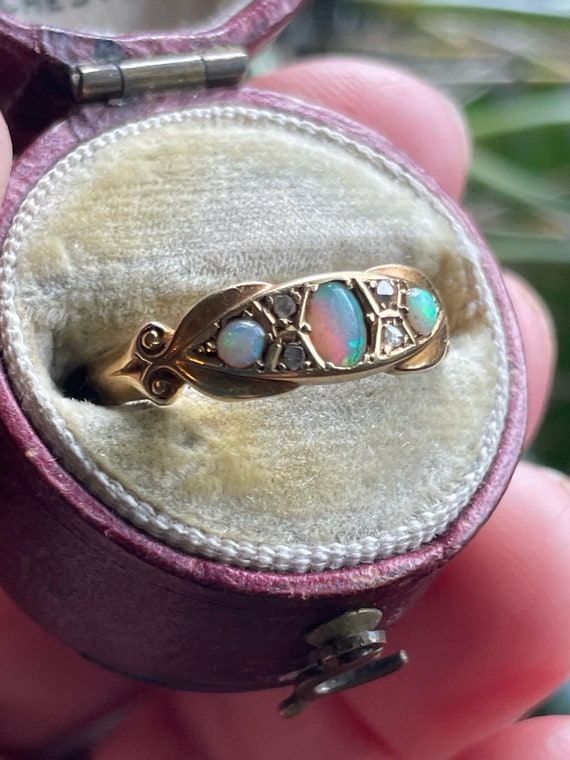 Antique ART Deco Colorful Genuine OPAL & Diamond 1