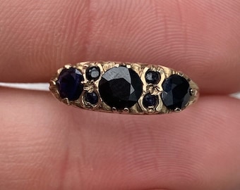 Vintage Very DARK BLUE Sapphire 9k Ring Victorian Style, Stackable Ring, alternate wedding band