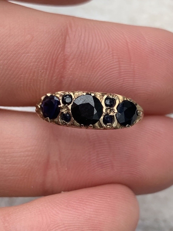 Vintage Very DARK BLUE Sapphire 9k Ring Victorian 