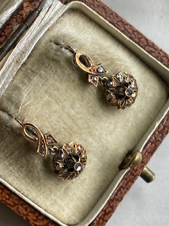 VICTORIAN ~FILIGREE~ ANTIQUE 18k gold Earrings wi… - image 6