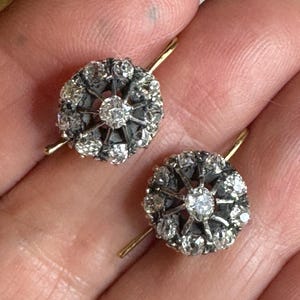 STUNNING Antique French VICTORIAN 18K/Silver Old Cut Diamond Earrings over 2ct. Diamonds, Antique Leather Box included!