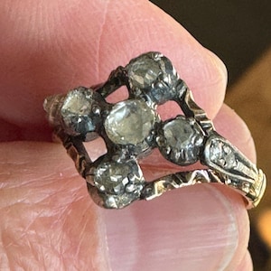 18th Century U*N*I*Q*U*E 15k/Silver 3/4ct. Rose Cut Diamonds GEORGIAN Era Ring Circa late 1700&#39;s, Rococo Style