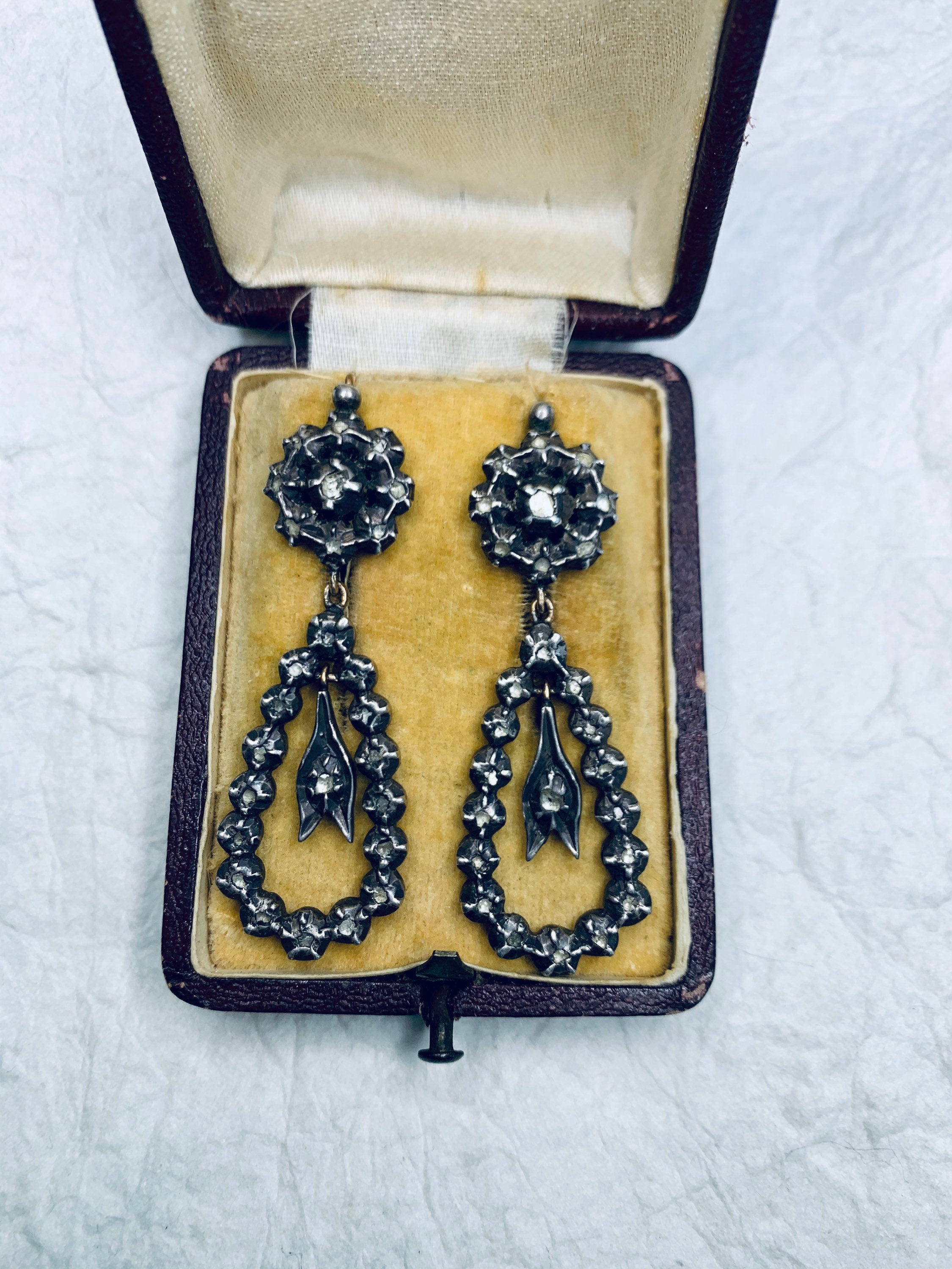 Buy GEORGIAN Antique Rose Cut DIAMOND Dangle EARRINGS Silver With Online in  India  Etsy