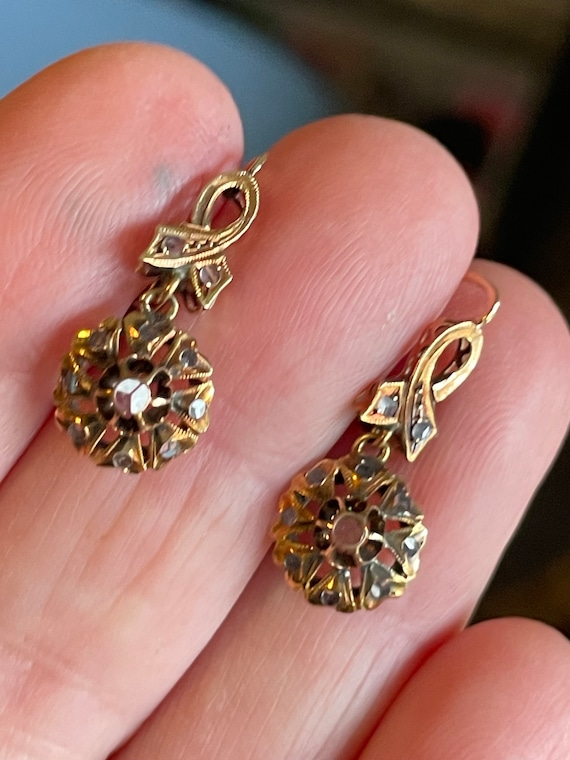 VICTORIAN ~FILIGREE~ ANTIQUE 18k gold Earrings wi… - image 2