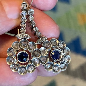 Antique VICTORIAN 18k & Silver Collectable  SAPPHIRE /Rose Cut Diamond