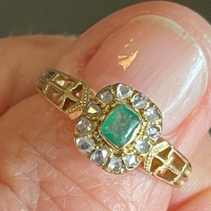 French SPECTACULAR Antique Victorian 18k Gold EMERALD & DIAMOND Ring image 1