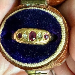 ANTIQUE EDWARDIAN era 18K Gold and Natural Genuine *RUBY* Diamond Ring Circa 1907