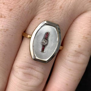 Art Deco 15k Gold Platinum Ring – Ruby, Diamond & Mother of Pearl
