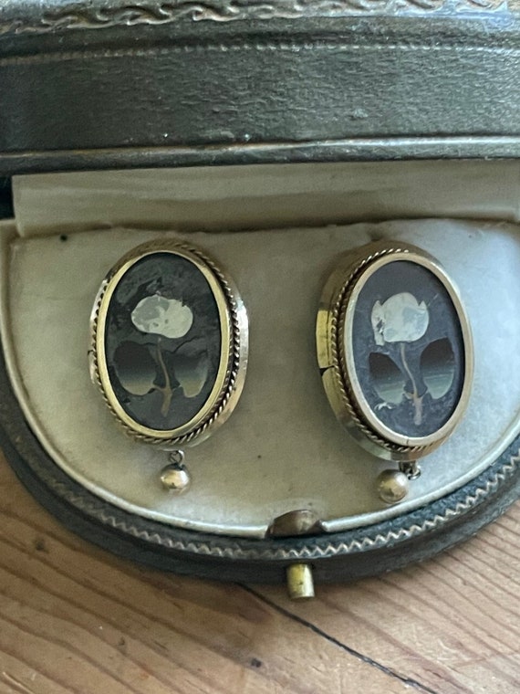 Unique 14k GOLD Pietra Dura BOLD Earrings - Handcr