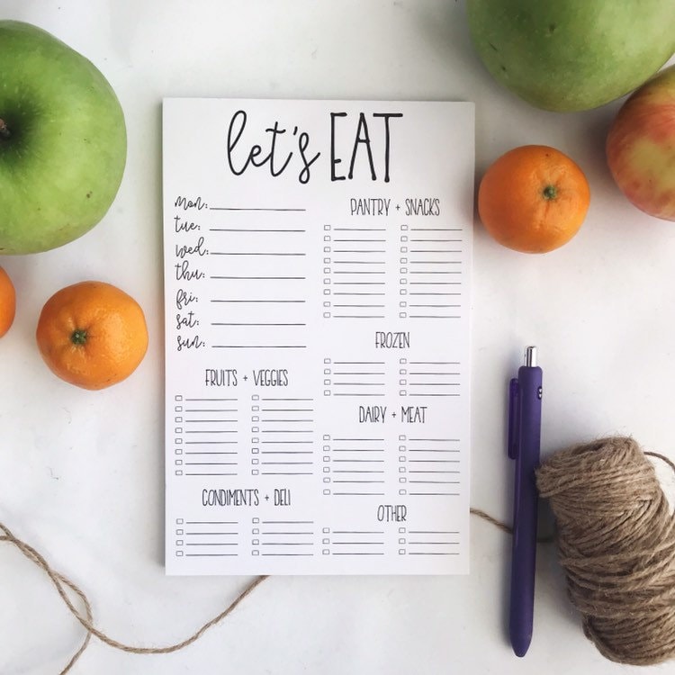 Magnetic Meal Planner & Shopping List Pad mensuel notes Pinceau Design brui