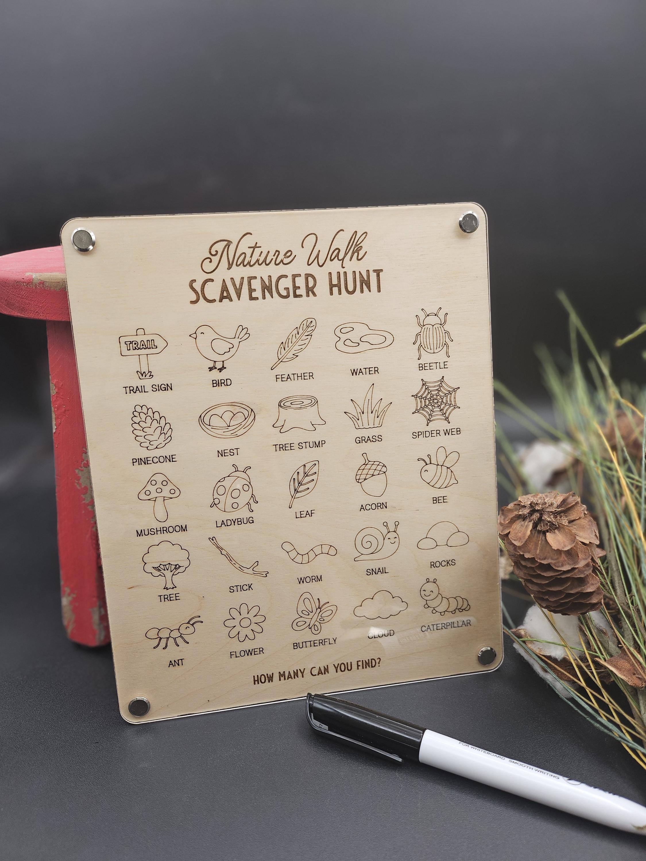 Kids Nature Walk Scavenger Hunt Board: Reusable Dry Erase Wood ...