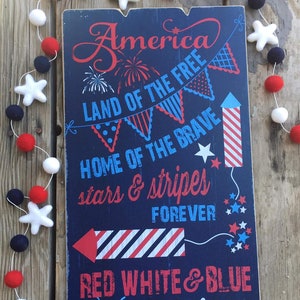 Stars and Stripes Patriotic Americana Felt Ball Garland - Handcrafted Red, White & Blue Décor