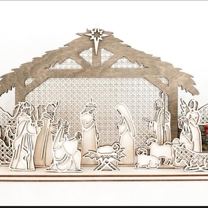 Rattan Wooden Nativity | Free Standing Nativity | Christmas Nativity | Christmas Decor | FREE SHIPPING