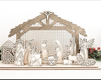 12 Décorations De Noël En Bois – Crèche Nativité – Pour Sapin, Porte, Cheminée – Motifs Religieux – Taille ~8x8 Cm