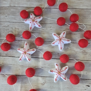 Star Snowflake Red Felt Ball Garland | Festive Christmas Garland | Festive Christmas Decor | Garland Home Décor Festive Party Fireplace