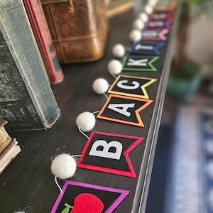 Back to School Party Garland Decorations, Teacher gifts, Classroom Decor, Colorful Handmade Felt Ball Garland, School Banner, 6 foot  length