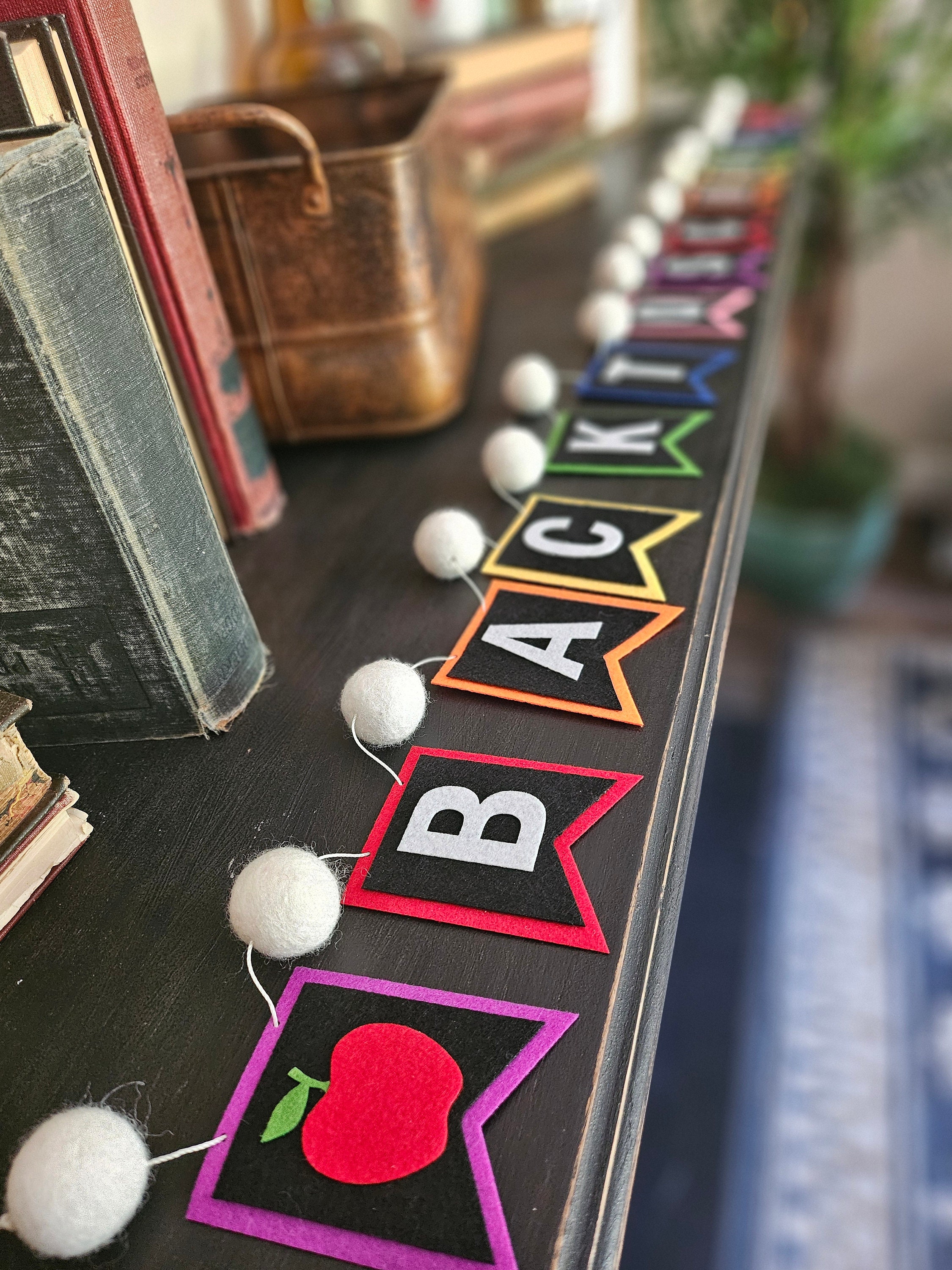 Back to School Party Garland Decorations, Teacher gifts, Classroom Decor, Colorful Handmade Felt Ball Garland, School Banner, 6 foot  length