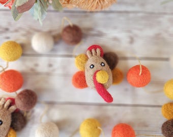 Handmade Felt Turkey Garland: Thanksgiving Fall Decor