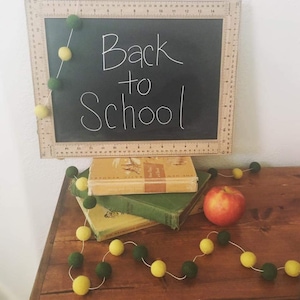 Back to School Party Garland Decorations, Teacher gifts, Classroom Decor, Handmade Felt Ball Garland, School Banner, 4, 6, 12 foot lengths