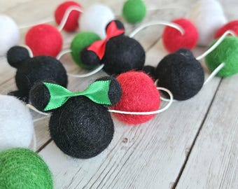 Felt Ball Christmas Garland: Cartoon Mouse Holiday Decor