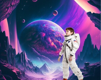 ASTRONAUT Digital Backdrop • Astronaut Birthday Party Signs Backdrop Photography Surreal Planetary Backdrop Digital Download Add Your Photo