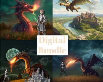 Dragon Battle Bundle Digital Downloads | Dragon Knight Fantasy Photos Photography Backgrounds, Add Your Photo, Photographer Fun Backdrops