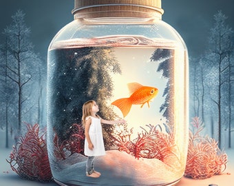 FISH BOWL Digital Backdrop • Backdrop Download Goldfish Your Photo Digital Backdrop You Print Fantasy Photography Backdrop Underwater Fun