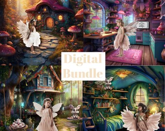 Whimsical Fairy House Photography Backdrop Bundle | Create Enchanting Fairy Parties & Captivating Wall Art, Instant Digital Download