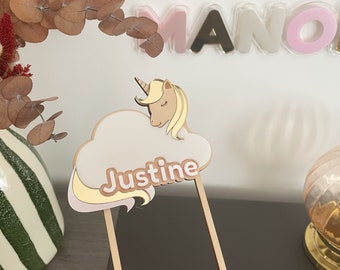 Cake topper Licorne ; Cake topper Licorne Nuage ; Cake topper Anniversaire Enfant ; Cake topper Personnalisé