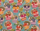 MINI CALAVERAS Fabric Fat Quarter Day of the Dead Turquoise Sugar Skull Alexander Henry 2005 Cotton Sewing Quilting Mexican Folk